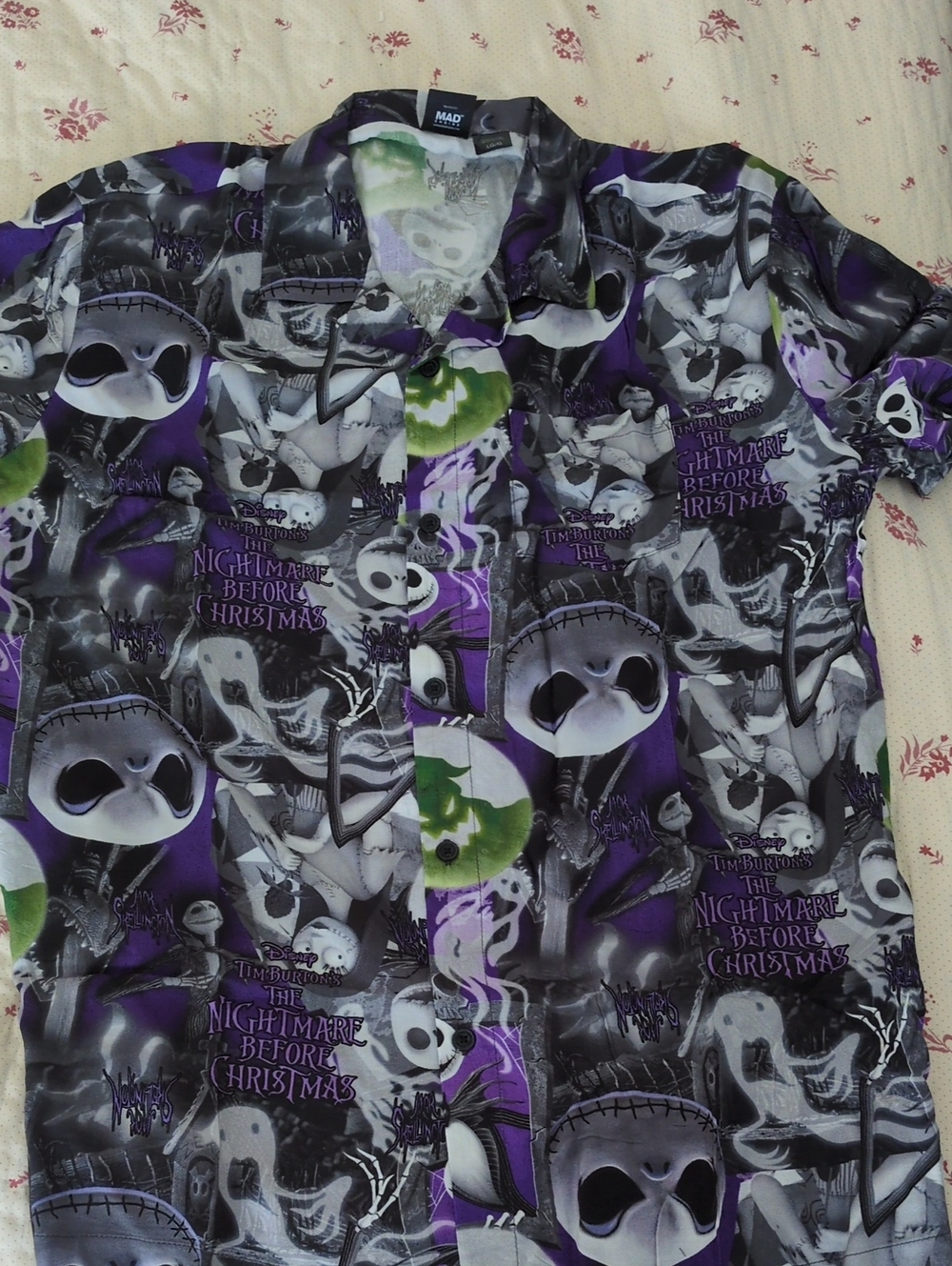 The Nightmare Before Christmas Kids' Button-Up Shirt - Purple/Black Large